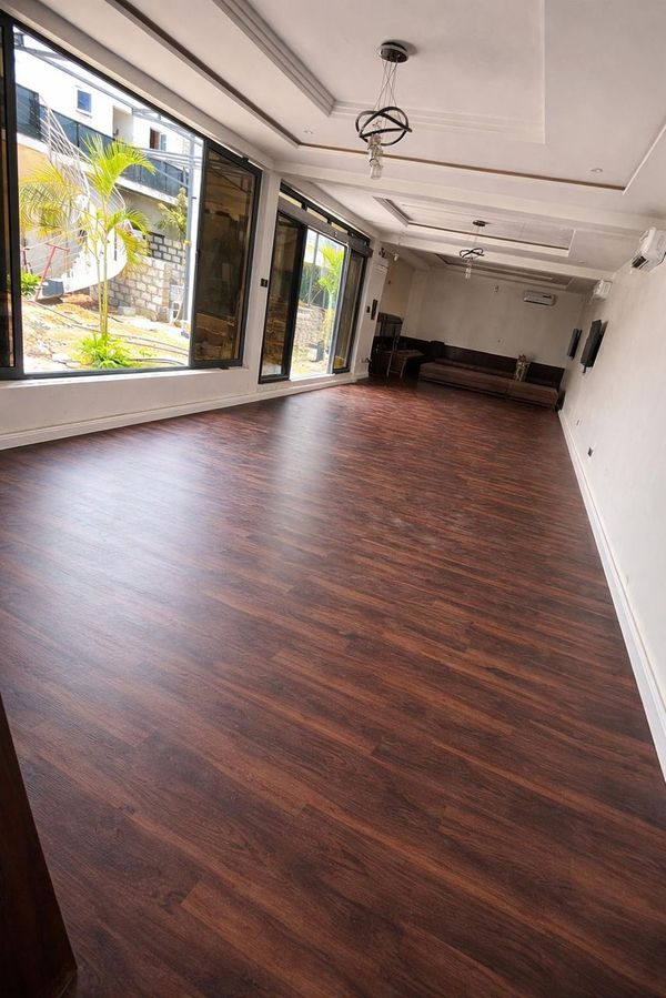 Finished dark wood flooring