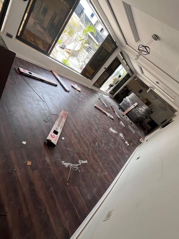 SPC flooring installation in progress